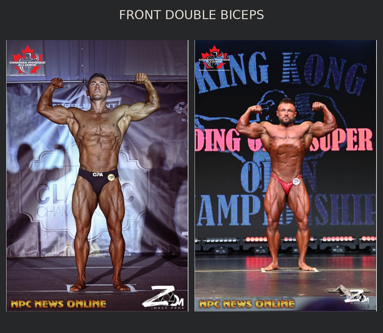 Colton’s front double biceps: first show on the left and most recent show on the right